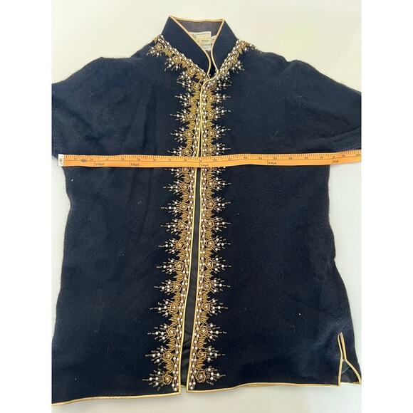Vintage Paris Cecile Bermuda Black/Gold/Pearl Beaded Lined Wool Cardigan- 36(S) - Picture 6 of 8